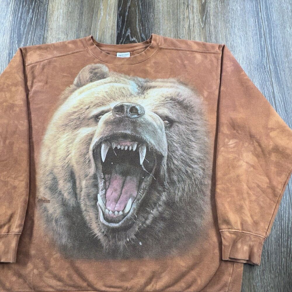 The Mountain Grizzly Bear Sweatshirt Mens XL Orange AOP Wildlife 2013 Sweater